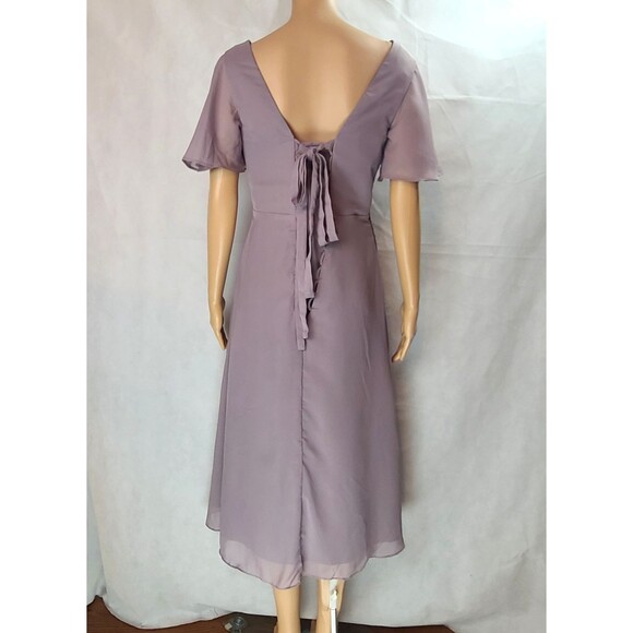 New Mother of the Bride (8) Lilac Chiffon Flutter Sleeve Asymmetrical Midi Dress - Picture 7 of 11